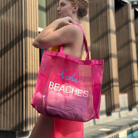 Montana Mesh Beach Travel Bag Large Pink Pool Bag Net B Shoulder :') - Picture 2 of 7